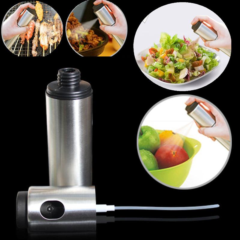 free shipping Salad BBQ Olive Pump Spraying Oil Bottle Silver Stainless Steel Jar Pot Tool Cookware Kitchen Tools Gravy Boats