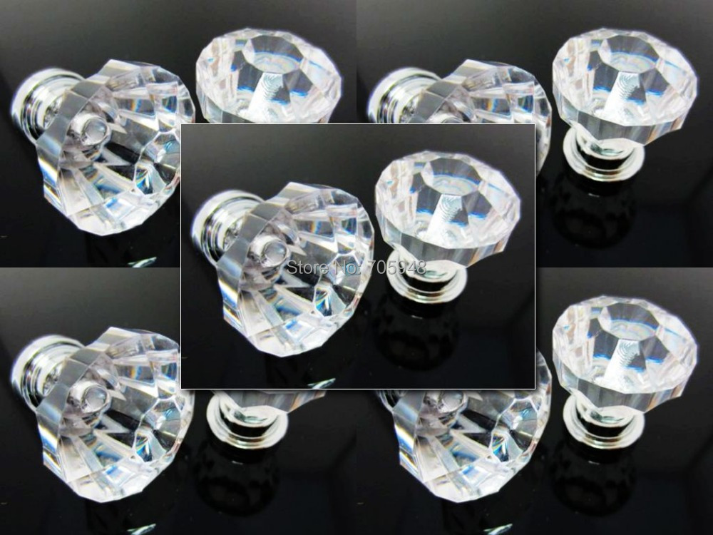 8x Clear Diamond Crystal bin Glass Pull Handle Cabinet Drawer Door Knob + Screw