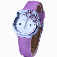 Hello Kitty Pink nuevo niño de la historieta de la muchacha de cuero reloj para niños niños estudiantes de dibujos animados Relojes mujeres Relojes Relojes hombre Relojes hora
