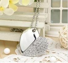 Jewelry USB flash drive 4GB-32GB Crystal necklace heart USB Flash 2.0 Memory Drive Stick S22pendrive