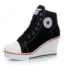 Black White Women Shoes Platform 2016 Hidden Wedge Boots Shoes For Women High Heel Top Canvas Shoes Casual Shoes Ladies 35-41