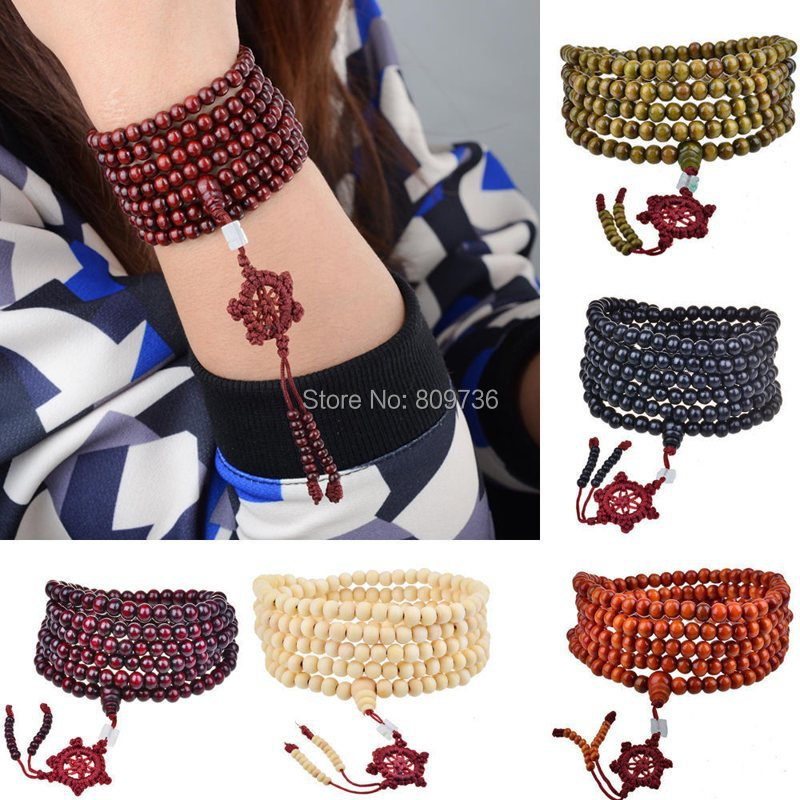 New Hot Natural Sandalwood Buddhist Buddha Meditation 216 beads Wood Prayer Bead Mala Bracelet Necklace Women
