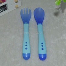 2015 Newest Freeshipping Safety Temperature Sensing Spoon Fork Baby Flatware Feeding Spoon For Infant