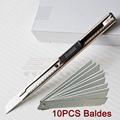 Stainless Steel Art Knife Retractable Folding Utility Knife Razor Knife Scraper with 10PCS 9mm with Sharp