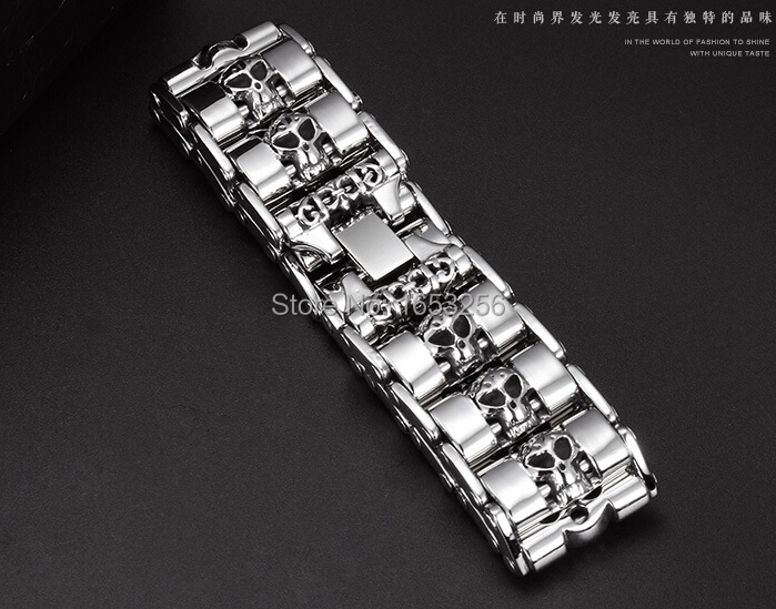 Stainless Steel Fashion Wide Skull Bracelet, 8.3 X 0.9 In