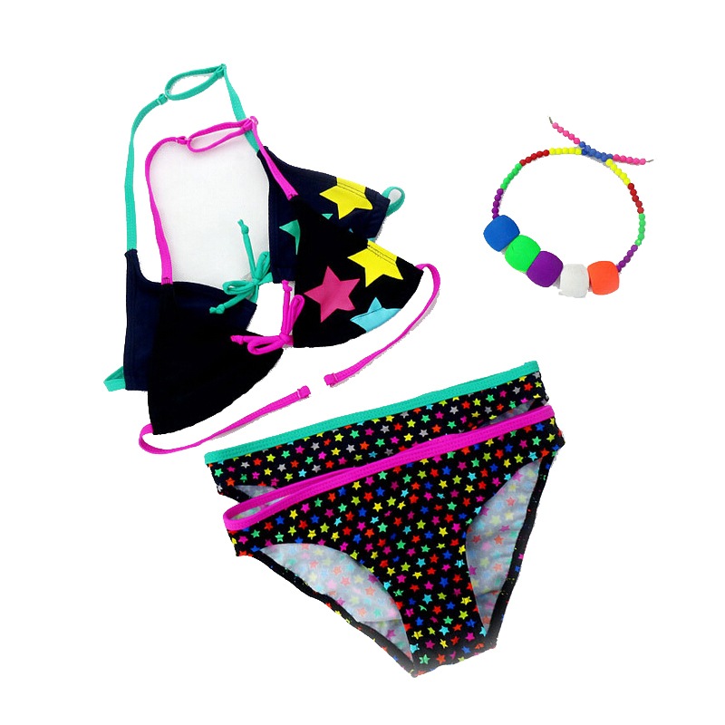 2015 New Summer Bathing Suit Girls split Two pieces Swimwear Children Cute Star Pattern Split Bikini