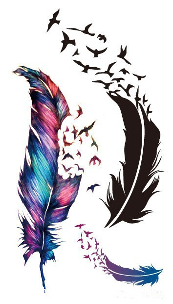 Flash Tattoo Sticker Colorful Geese Feathers Patte...
