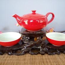 Red Pigmented Chinese Porcelain Tea Pot and Cup Ceramic Tea Set Free Shipping