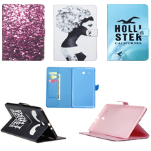 PU + silicon back cover Colored Print tablet PC card slot case for 9.6″ Samsung Galaxy Tab E SM-T560 T561 stand holder cover
