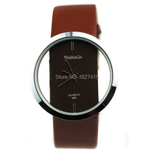New 2015 Fashion men sports watches contracted business quartz watch transparent dial leather strap watches relogio