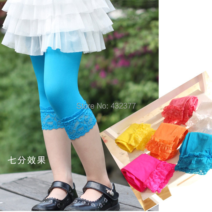 Retail Candy Color Velvet Children Girl leggings with lace flowers Baby Girl pants for 3 8