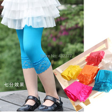 Retail Candy Color Velvet Children Girl leggings with lace flowers Baby Girl pants for 3 8