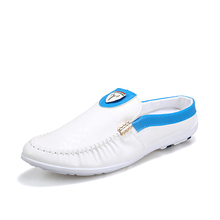 soft leather 2015 spring summer new style man’s loafers ram sequined decoration fashion men lazy shoes pure white color hot sale