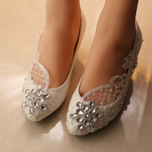 free shipping white wedding shoes office shoes bridesmaid/bridal shoes rhinestone lace shoes high heels women pumps size 41-42