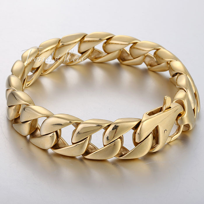 Customize ANY Length 14mm Wide HEAVY Mens Chain Boys Gold Tone Curb Link 316L Stainless Steel