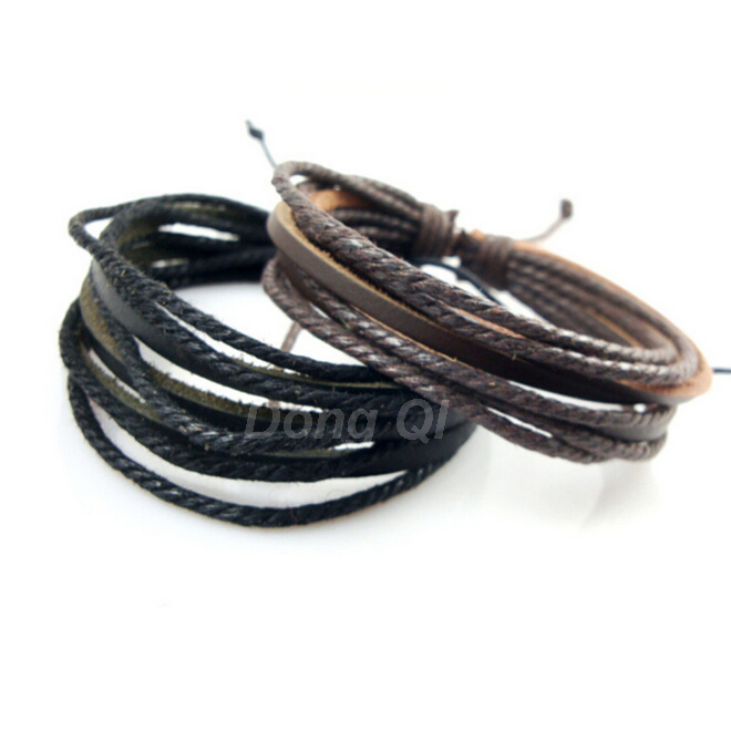 100 hand woven Fashion Jewelry Wrap multilayer Leather Braided Rope Wristband men bracelets bangles for women