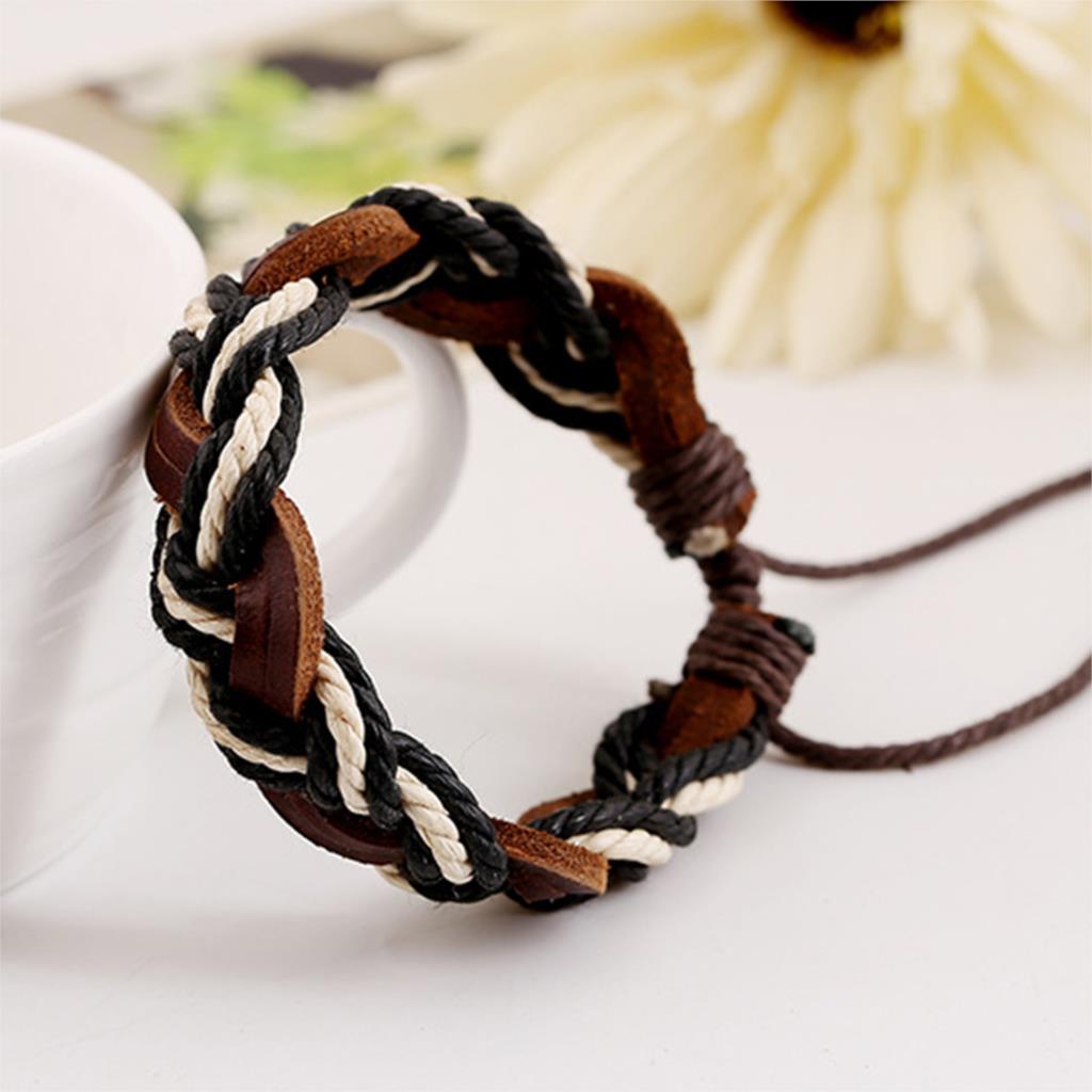 2015 Black White Braided Handmade Rope Genuine Leather Bracelets Fashion Bracelets bangle for Women Men Jewelry