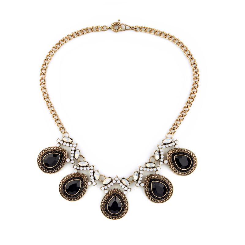 Royally Facets Black Necklace For Women Resin Made Maxi Generous Temperament Gold Necklaces Collar Party Jewelry