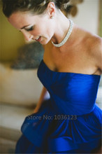 Vestidos de noiva 2015 Royal Blue Wedding Dresses Women Summer Long Elegant Handmade Boat Neck Spring