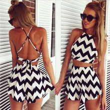 Women In Europe And The Stripe Dress Suit Condole Belt Backless Dress Pants Beach Dress