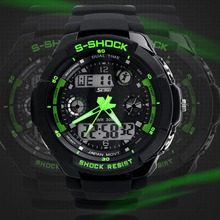 Caliente s-shock relojes hombres marca de lujo deporte militar llevó el reloj digtial 2 time zone volver light cronógrafo correa de silicona de natación 30 M