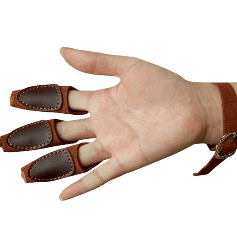 1pc Outdoors Hunting Supplies Traditional Archery Shooting Protect Glove Bows Brace Three Fingers Leather Guard Gloves