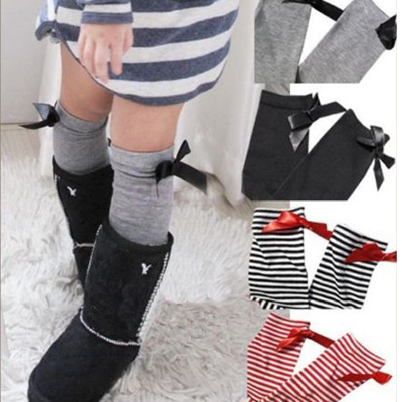 One Pair Baby Leg Arm Warmers Bowknot Cotton Striped Socks 1 8 Years Age Children Free