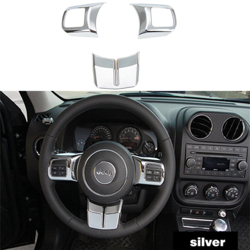 1 Set Rugged Ridge ABS Silver Steering Wheel Trim Decorative Cover Trim For Jeep Wrangler 2011-2015