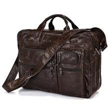 Promotion High Quality Vintage Real Genuine Leather Briefcase Men Bag 15.6 inch Laptop Men Messenger Bags #MD-J7093