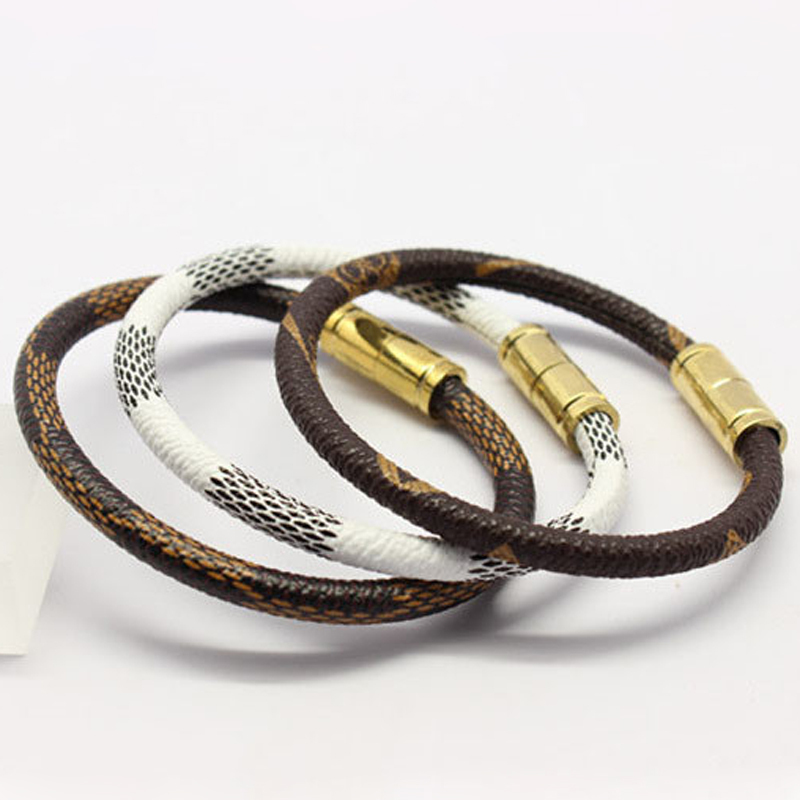 2015 Luxury Fashion Brand Stainless Steel Jewelry Genuine Leather Bracelet pulseiras Plaid Magnet Men Women Bracelets