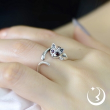 2015 summer style Cool Kitten Cat Ring With Crystal Eyes 925 sterling silver rings for women