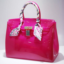 bag ladies women handbag furly candy handbag fashion big size PVC Silicone jelly handbags lock ribbons Beach bags with scarf
