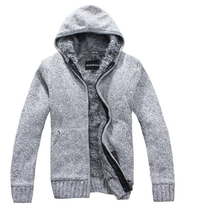 Hot 2013 new Men's Fashion winter Knitted jacket Coat Cotton Hooded thick white cardigan sweater Sweaters men XXL,XXXL