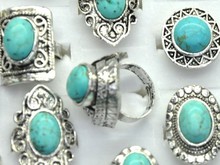Wholesale 5Pcs Mixed Stone Silver Plated Turquoise Finger Rings For Women Lady