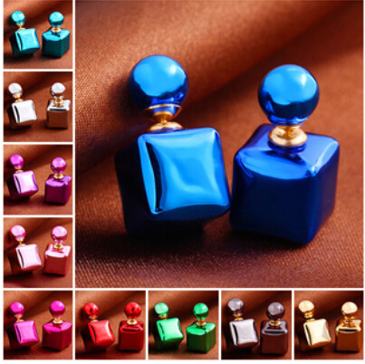 10 color Square colorful candy double-side pearl earrings Stud Earring Crystal earrings