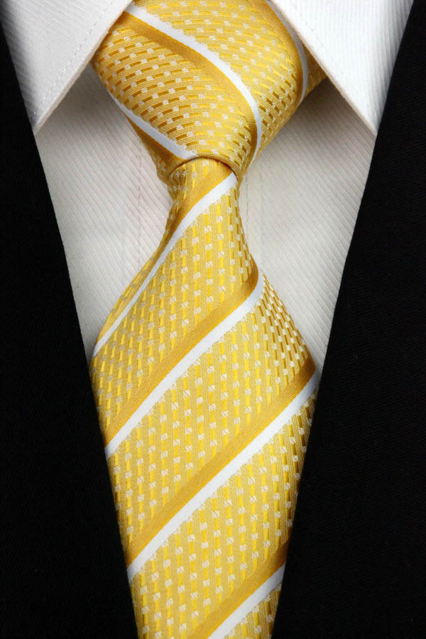 NT0165 Gold White Yellow Stripe Smooth Jacquard Elegant Silk Polyester Man Business Wedding Tie Casual Necktie