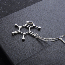 CAFFEINE Chemical Molecule Pendant Necklace BFF Gift Trendy Simple Jewelry For Men Women Black Gold Silver