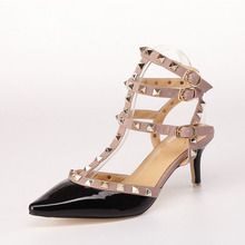 2016 New Brand Pointed Toe Rivets High Heel Shoes Woman High Heels Shoes Fashion Sexy Women