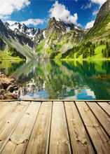 Mountain Photo Studio Water Background Wooden Floor Photography Backdrops Scenic Vinyl 5x7ft or 3x5ft JieQX291