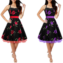 Halter Neck Floral Print Party Swing Dress