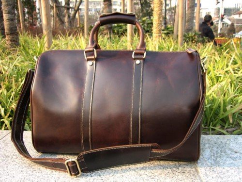 18&quot; New Men&#39;s Women&#39;s Real Leather TRAVEL Bag duffle Weekend LUGGAGE shoulder bag Carry on-in ...