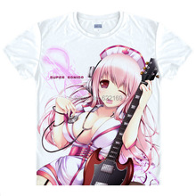 Hot Sale Japanese Super Sonico vocalist Screen printed T-shirts in white, anime T-shirts as casual clothing Cosplay christmas