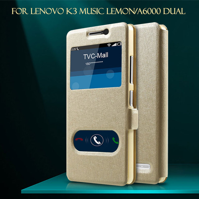 Для Lenovo K3 A6000 чехол текстуры шелка двойной вид окон стенд телефон оболочки для Lenovo K3 музыка лимон / 6000