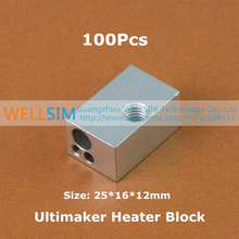 100Pcs Aluminium Heater Block For Ultimaker Extruder Print Head Hot End Heating Block 25*16*12 25x16x12 mm For 3D Printer