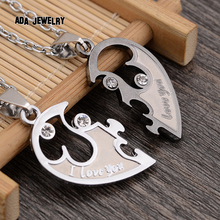 I Love You Couples Lover Pendant Men And Women Necklaces Wholesale Stainless Double Heart Necklace Jewelry