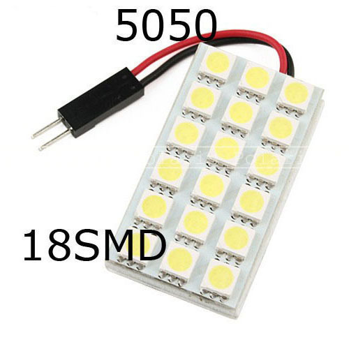 100 X 12V Dome Panel 18 SMD 5050 LED Car Interior Roof led with T10 Festoon 2 Adapter Blue white