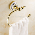 Free Shipping Wholesale and Retail Beautifull Golden Color Circular Towel Ring Wall Mounted Brass Towel Holder