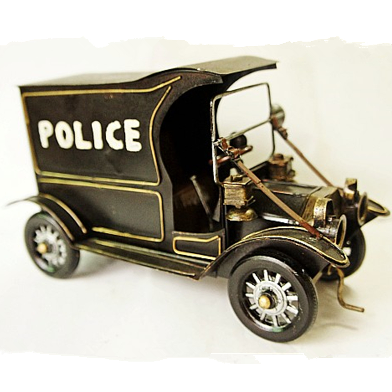 Handmade Iron Tin Painted Antique Vintage Cop Car Model Home