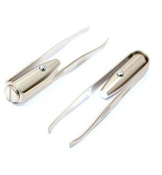 Free DHL 1000pcs  Makeup Stainless Steel Eyelash Eyebrow Tweezers With LED Light Cosmeticc Tool