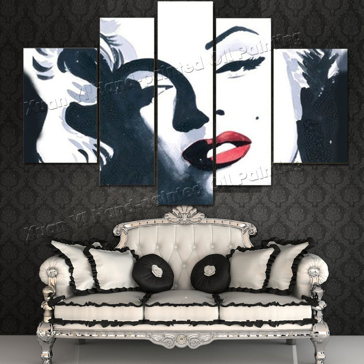 5 Piece Canvas Wall Art Large Abstract Modern Marilyn Monroe Canvas Home Decor  Oil Painting On Canvas For Living Room Bedroom